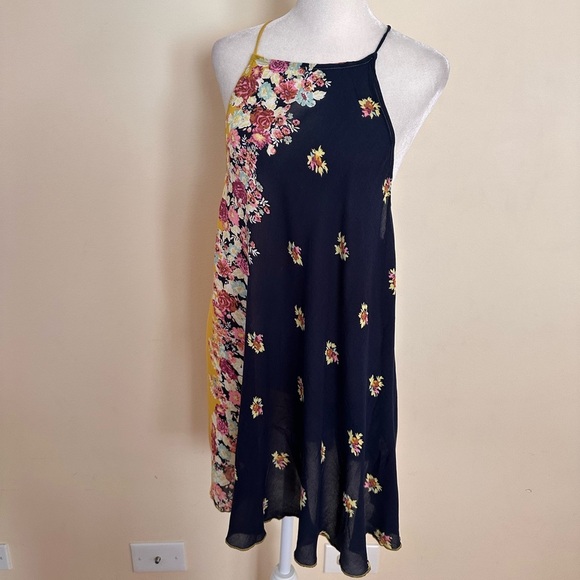 Free People Floral Navy and Mustard Mini Dress - Picture 4 of 9